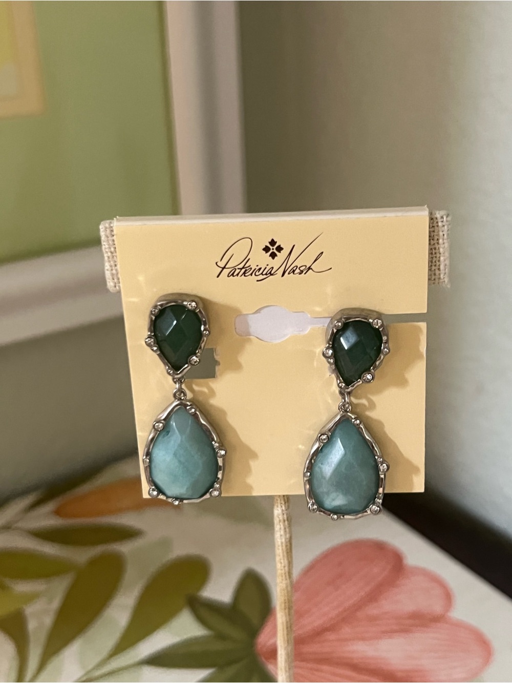 NWT Patricia Nash Green Teardrop Double Dangle Earrings #PNER